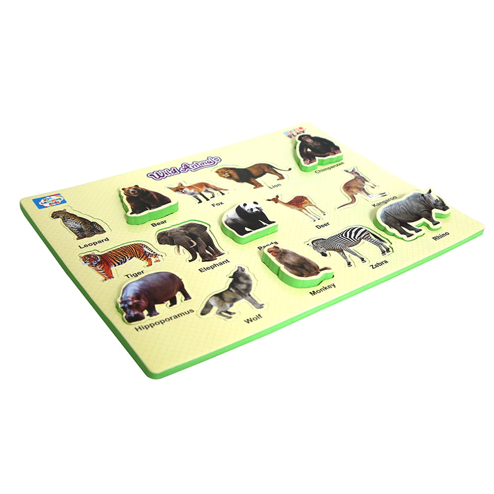 Play Eva Wild Animal Learning Puzzle gives children an interactive way to discover familiar wild animals. The EVA foam board features colourful animal designs and easy-to-handle puzzle pieces for engaging educational play.