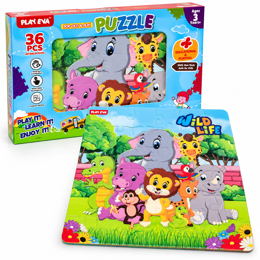 Educational and fun UV Printed Interlocking Puzzle designed for screen-free play. Made with non-toxic and child-safe materials, it includes 36 pieces and measures 12 x 12 inches. A fun activity for children to enjoy while developing concentration and problem-solving skills.