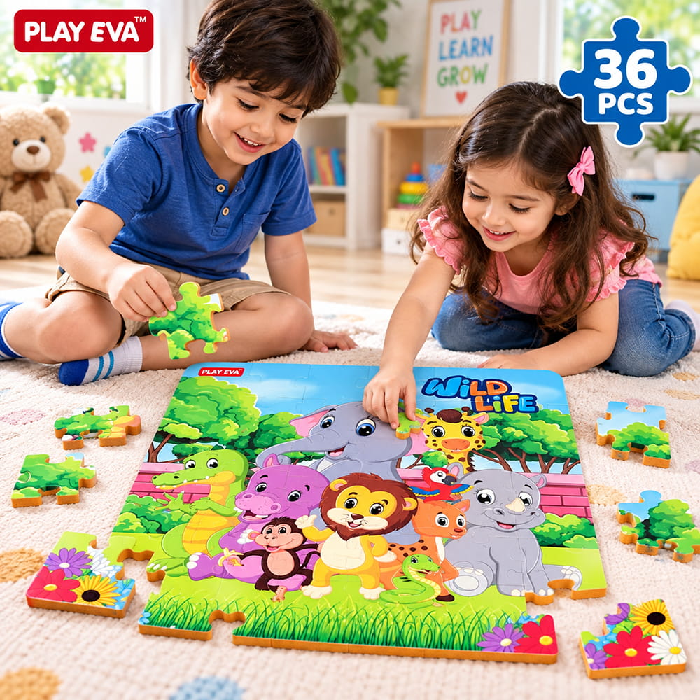 Educational and fun UV Printed Interlocking Puzzle designed for screen-free play. Made with non-toxic and child-safe materials, it includes 36 pieces and measures 12 x 12 inches. A fun activity for children to enjoy while developing concentration and problem-solving skills.