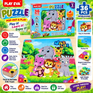 Educational and fun UV Printed Interlocking Puzzle designed for screen-free play. Made with non-toxic and child-safe materials, it includes 36 pieces and measures 12 x 12 inches. A fun activity for children to enjoy while developing concentration and problem-solving skills.