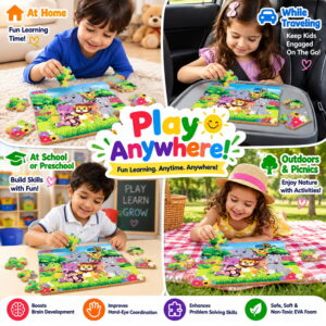 Educational and fun UV Printed Interlocking Puzzle designed for screen-free play. Made with non-toxic and child-safe materials, it includes 36 pieces and measures 12 x 12 inches. A fun activity for children to enjoy while developing concentration and problem-solving skills.