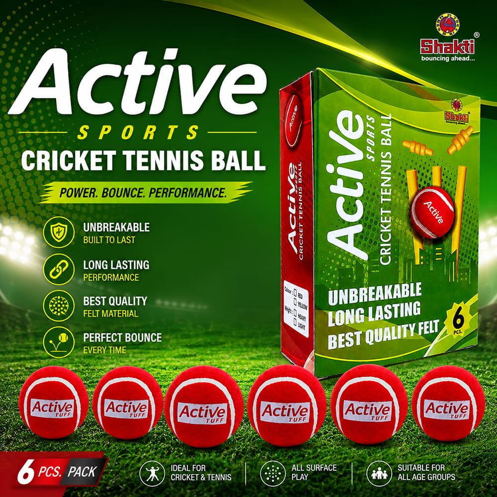volt-pro-active-red-cricket-tennis-ball-tournament-grade-felt-ball-with-rubber-core-practice-matches-pack-of-64 Volt Pro Active Red Cricket Tennis Balls feature a durable rubber core and premium felt covering for consistent handling and reliable performance. Suitable for practice, gully cricket, outdoor games, and matches.