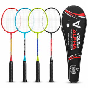 Volt Pro Alpha Jointless Badminton Racket Set includes 2 tournament-grade rackets designed with a jointless frame and isometric head shape. The rackets offer a balanced design for recreational play, practice sessions, and badminton games.