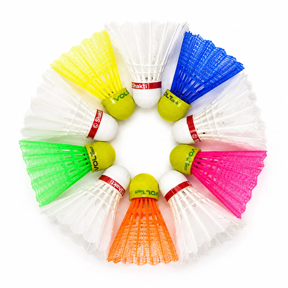 Volt Pro Badminton Shuttlecock Combo includes 5 plastic and 5 feather shuttlecocks, offering a convenient combination for badminton practice, training, recreational games, and everyday play. Volt Pro Badminton Shuttlecock Combo includes 5 plastic and 5 feather shuttlecocks, offering a convenient combination for badminton practice, training, recreational games, and everyday play.