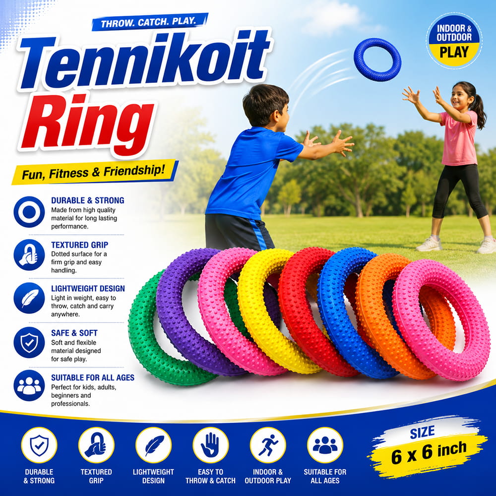 Volt Pro Dotted Rubber Tennikoit Ring is a durable and easy-to-handle outdoor sports ring designed for kids and adults. Its 6-inch size and dotted surface provide a comfortable grip and better throwing control, making it suitable for recreational games and active outdoor play. Volt Pro Dotted Rubber Tennikoit Ring is a durable and easy-to-handle outdoor sports ring designed for kids and adults. Its 6-inch size and dotted surface provide a comfortable grip and better throwing control, making it suitable for recreational games and active outdoor play.