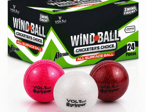 Volt Pro Glitter Wind Balls feature bright neon colours and a coloured seam for better visibility during cricket practice. The 90g lightweight construction makes them suitable for training, swing practice, and recreational play.