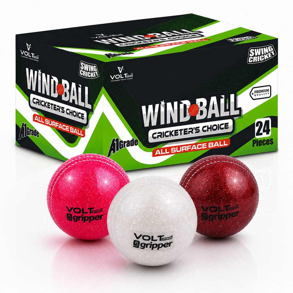 Volt Pro Glitter Wind Balls feature bright neon colours and a coloured seam for better visibility during cricket practice. The 90g lightweight construction makes them suitable for training, swing practice, and recreational play. Volt Pro Glitter Wind Balls feature bright neon colours and a coloured seam for better visibility during cricket practice. The 90g lightweight construction makes them suitable for training, swing practice, and recreational play.