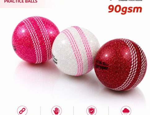 Volt Pro Glitter Wind Balls feature bright neon colours and a coloured seam for better visibility during cricket practice. The 90g lightweight construction makes them suitable for training, swing practice, and recreational play.