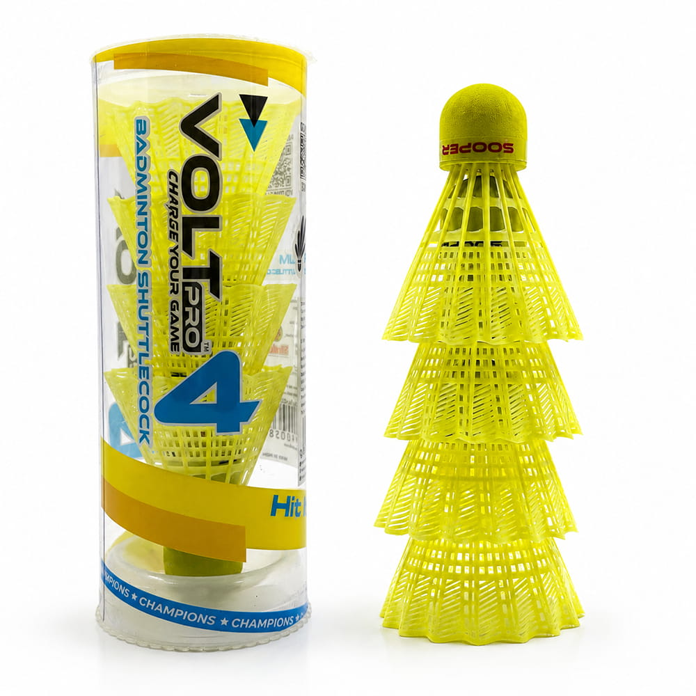 Volt Pro Green Plastic Shuttlecock features a durable nylon skirt and EVA cork base for stable flight and reliable handling. Suitable for badminton practice, training, outdoor games, and regular recreational play.