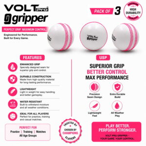 Volt Pro Gripper Seam Wind Ball is designed for players who enjoy swing and seam bowling practice. With a 110g construction and coloured seam, it provides a practical option for cricket training and recreational play.