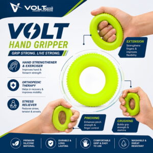 Volt Pro Hand Gripper Ring is designed for convenient hand, finger, wrist, and forearm strengthening exercises. Its flexible TPU construction and compact ring design make it suitable for daily fitness and grip training. Volt Pro Hand Gripper Ring is designed for convenient hand, finger, wrist, and forearm strengthening exercises. Its flexible TPU construction and compact ring design make it suitable for daily fitness and grip training.