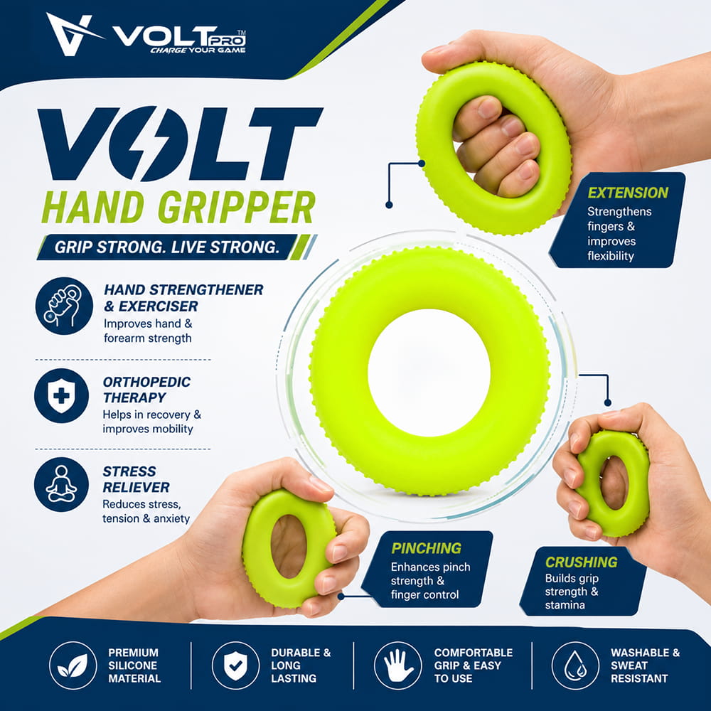 Volt Pro Hand Gripper Ring is designed for convenient hand, finger, wrist, and forearm strengthening exercises. Its flexible TPU construction and compact ring design make it suitable for daily fitness and grip training. Volt Pro Hand Gripper Ring is designed for convenient hand, finger, wrist, and forearm strengthening exercises. Its flexible TPU construction and compact ring design make it suitable for daily fitness and grip training.