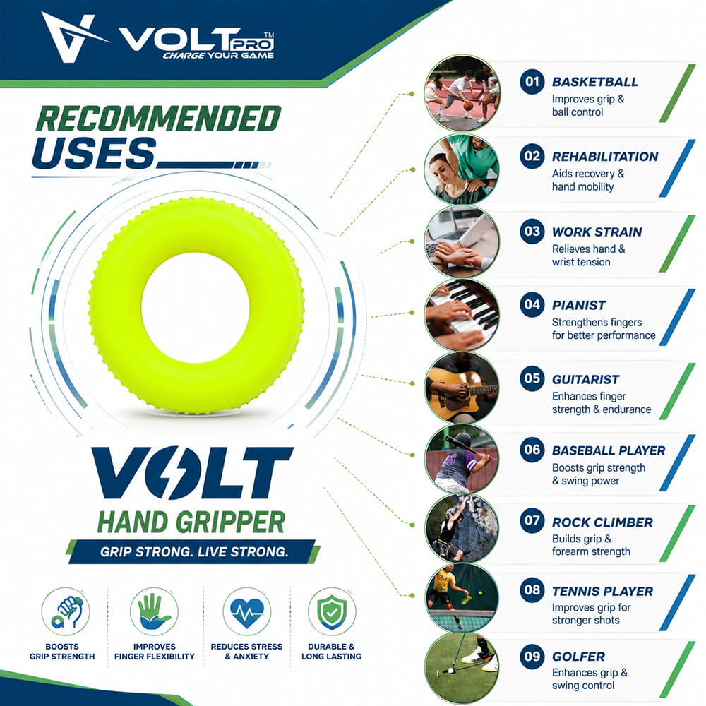 Volt Pro Hand Gripper Ring is designed for convenient hand, finger, wrist, and forearm strengthening exercises. Its flexible TPU construction and compact ring design make it suitable for daily fitness and grip training. Volt Pro Hand Gripper Ring is designed for convenient hand, finger, wrist, and forearm strengthening exercises. Its flexible TPU construction and compact ring design make it suitable for daily fitness and grip training.