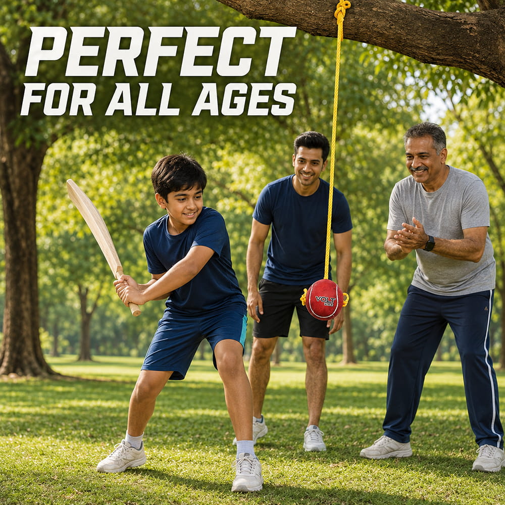 Volt Pro Hanging Cricket Practice Ball is designed for solo batting practice and cricket training. The ball comes attached with a 2.25-meter rope, allowing easy setup for convenient batting practice without needing a bowling partner. Suitable for kids, beginners, and cricket players. Volt Pro Hanging Cricket Practice Ball is designed for solo batting practice and cricket training. The ball comes attached with a 2.25-meter rope, allowing easy setup for convenient batting practice without needing a bowling partner. Suitable for kids, beginners, and cricket players.
