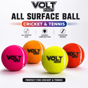 Volt Pro Hit Ball Cricket Tennis Balls are made with a premium woollen felt covering and pure rubber core for reliable performance and durability. The 80g balls are suitable for cricket practice, training, matches, and outdoor play.