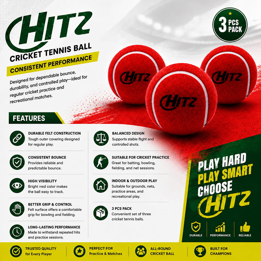 Volt Pro Hitz Cricket Tennis Balls feature a heavy-weight design with superior grade felt and a durable rubber core. Designed for better control and consistent performance during cricket practice, training, and matches.
