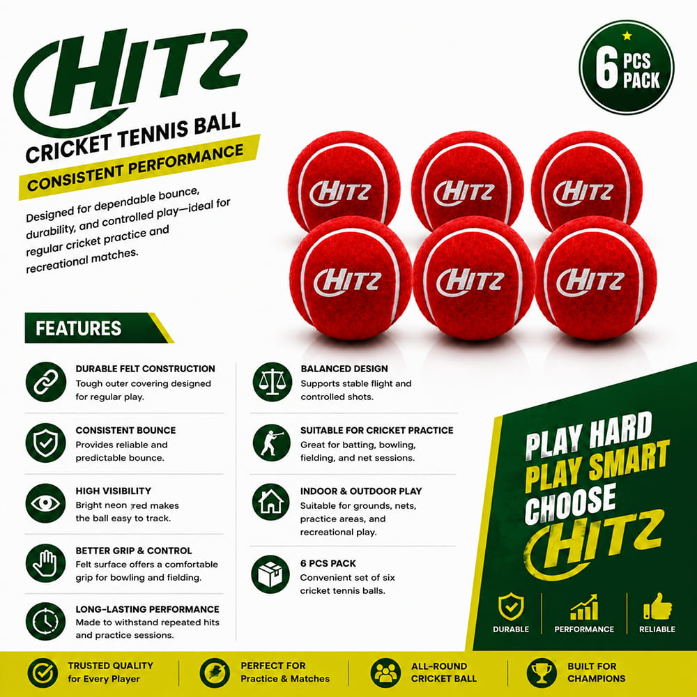 Volt Pro Hitz Red Cricket Tennis Ball Pack of 6 is designed with a heavy-weight construction, superior grade felt covering, and durable rubber core. Suitable for cricket practice, training, batting, bowling, and matches.