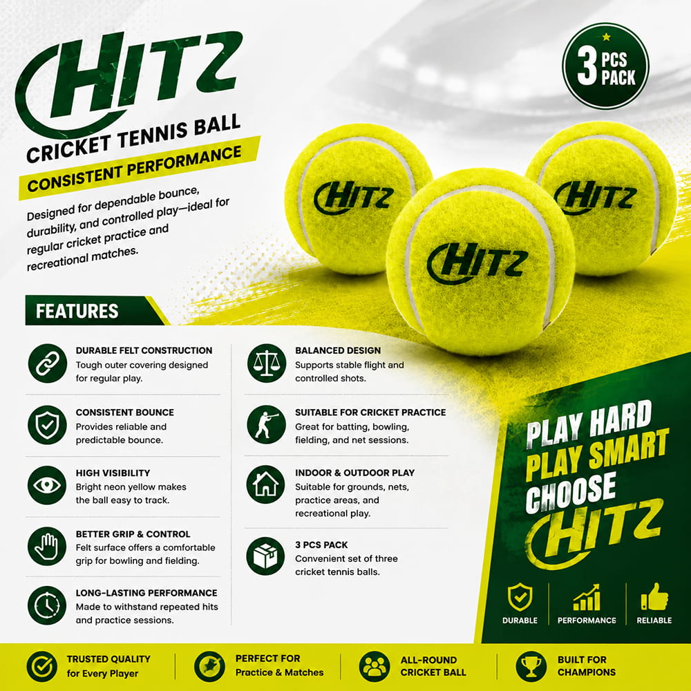 Volt Pro Hitz Cricket Tennis Balls feature a heavy-weight design with superior grade felt and a durable rubber core. Designed for better control and consistent performance during cricket practice, training, and matches.