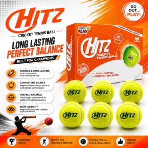 Volt Pro Hitz Yellow Cricket Tennis Ball Pack of 6 is designed for players looking for a heavy-weight practice ball with a durable felt covering and strong rubber core. Suitable for cricket practice, training, batting, bowling, and matches.