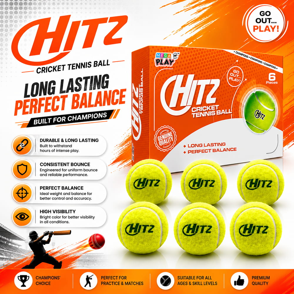 Volt Pro Hitz Yellow Cricket Tennis Ball Pack of 6 is designed for players looking for a heavy-weight practice ball with a durable felt covering and strong rubber core. Suitable for cricket practice, training, batting, bowling, and matches.