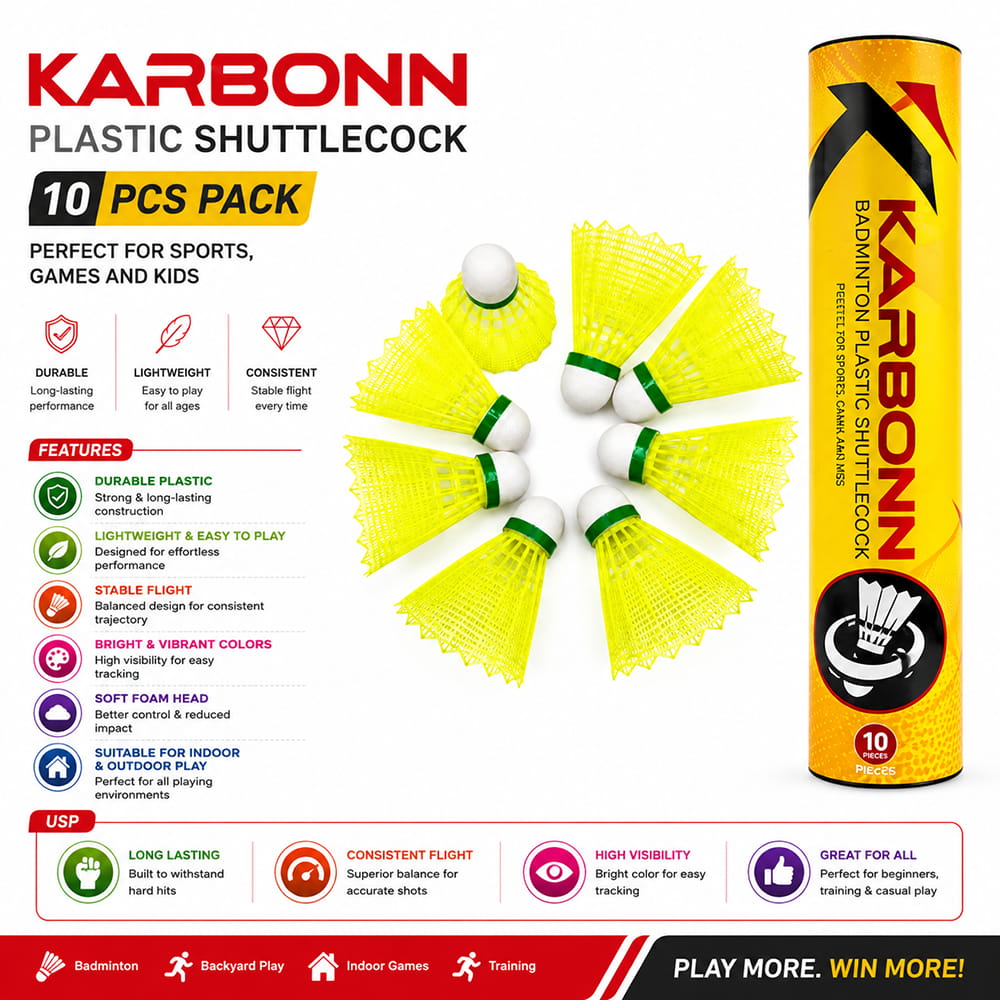 Volt Pro Karbonn Plastic Shuttlecocks are a practical choice for kids, beginners, and casual players. The lightweight construction makes them easy to handle for badminton practice, school activities, outdoor games, and recreational play.