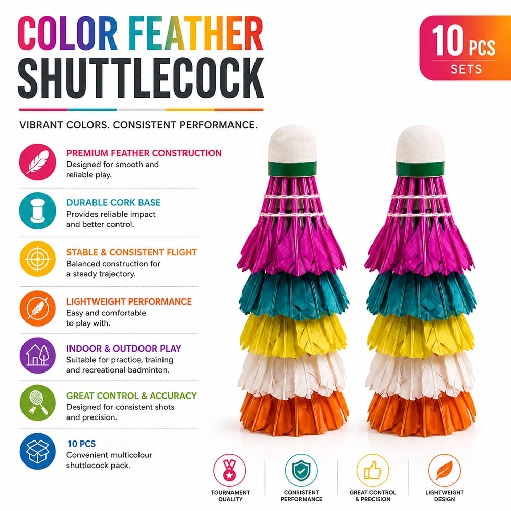Volt Pro Maxx Feather Shuttlecock is designed for regular badminton training, practice, and recreational play. The shuttlecock offers stable flight and reliable performance, making it suitable for beginners and regular players. Pack of 10 coloured shuttlecocks.
