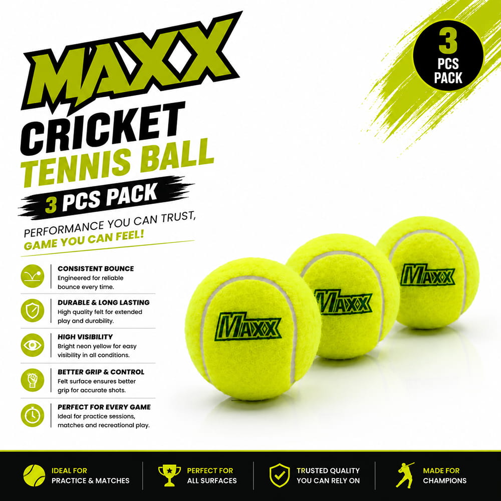 Volt Pro Maxx Yellow Cricket Tennis Ball features a lightweight construction, durable felt surface, and strong rubber core. Designed for easy handling and consistent performance during cricket practice, training, and outdoor matches.