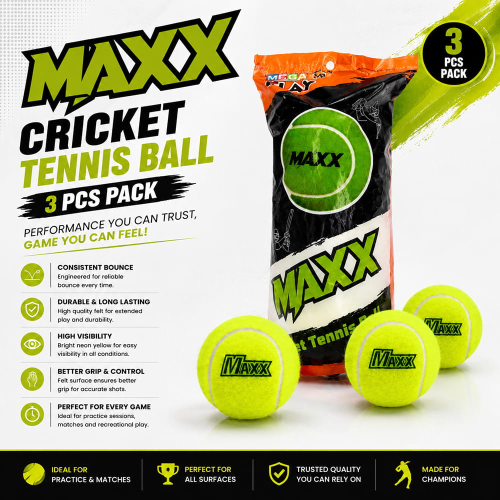 Volt Pro Maxx Yellow Cricket Tennis Ball features a lightweight construction, durable felt surface, and strong rubber core. Designed for easy handling and consistent performance during cricket practice, training, and outdoor matches.