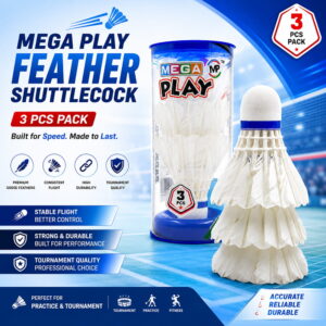 Volt Pro Mega Play Feather Shuttlecocks are designed for players who want speed and dependable performance during badminton practice and recreational games. A compact 3-piece pack suitable for regular play. Volt Pro Mega Play Feather Shuttlecocks are designed for players who want speed and dependable performance during badminton practice and recreational games. A compact 3-piece pack suitable for regular play.