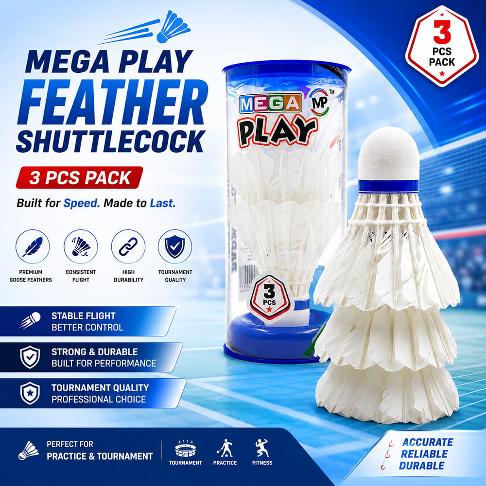 Volt Pro Mega Play Feather Shuttlecocks are designed for players who want speed and dependable performance during badminton practice and recreational games. A compact 3-piece pack suitable for regular play. Volt Pro Mega Play Feather Shuttlecocks are designed for players who want speed and dependable performance during badminton practice and recreational games. A compact 3-piece pack suitable for regular play.