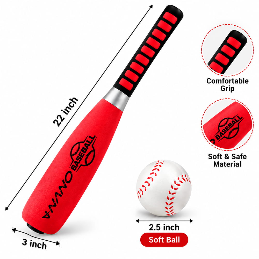 Volt Pro Nano Baseball Set includes a 22-inch bat and a 2.5-inch soft ball, designed for fun and active play. The comfortable grip and soft, safe material make it easy to handle for kids. Suitable for indoor and outdoor games, practice, and family fun.