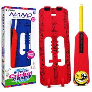 Volt Pro Nano Cricket Set is a compact cricket play set for kids, including 1 bat, 1 wicket, and 1 soft ball. Its lightweight and easy-to-handle design makes it suitable for fun indoor and outdoor cricket activities.