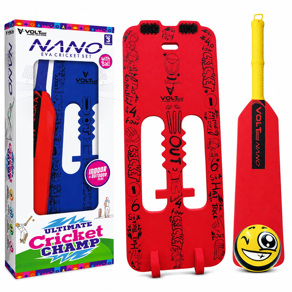 Volt Pro Nano Cricket Set is a compact cricket play set for kids, including 1 bat, 1 wicket, and 1 soft ball. Its lightweight and easy-to-handle design makes it suitable for fun indoor and outdoor cricket activities. Volt Pro Nano Cricket Set is a compact cricket play set for kids, including 1 bat, 1 wicket, and 1 soft ball. Its lightweight and easy-to-handle design makes it suitable for fun indoor and outdoor cricket activities.