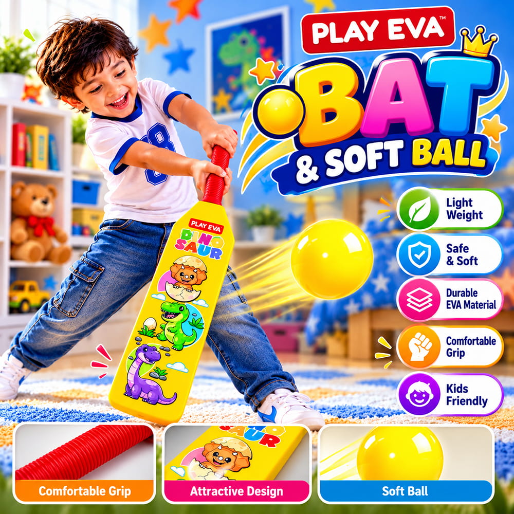 Volt Pro Nano EVA Cricket Bat with PU Ball is a fun and lightweight cricket set designed for kids. The bat measures 55 cm in height and 11 cm in width, making it easy to handle for beginners. The soft EVA bat and PU ball are suitable for indoor and outdoor play. Volt Pro Nano EVA Cricket Bat with PU Ball is a fun and lightweight cricket set designed for kids. The bat measures 55 cm in height and 11 cm in width, making it easy to handle for beginners. The soft EVA bat and PU ball are suitable for indoor and outdoor play.