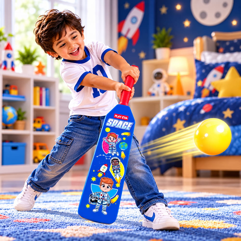 Volt Pro Nano EVA Cricket Bat with PU Ball is a fun and lightweight cricket set designed for kids. The bat measures 55 cm in height and 11 cm in width, making it easy to handle for beginners. The soft EVA bat and PU ball are suitable for indoor and outdoor play.