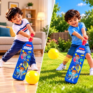 Volt Pro Nano EVA Cricket Bat with PU Ball is a fun and lightweight cricket set designed for kids. The bat measures 55 cm in height and 11 cm in width, making it easy to handle for beginners. The soft EVA bat and PU ball are suitable for indoor and outdoor play.