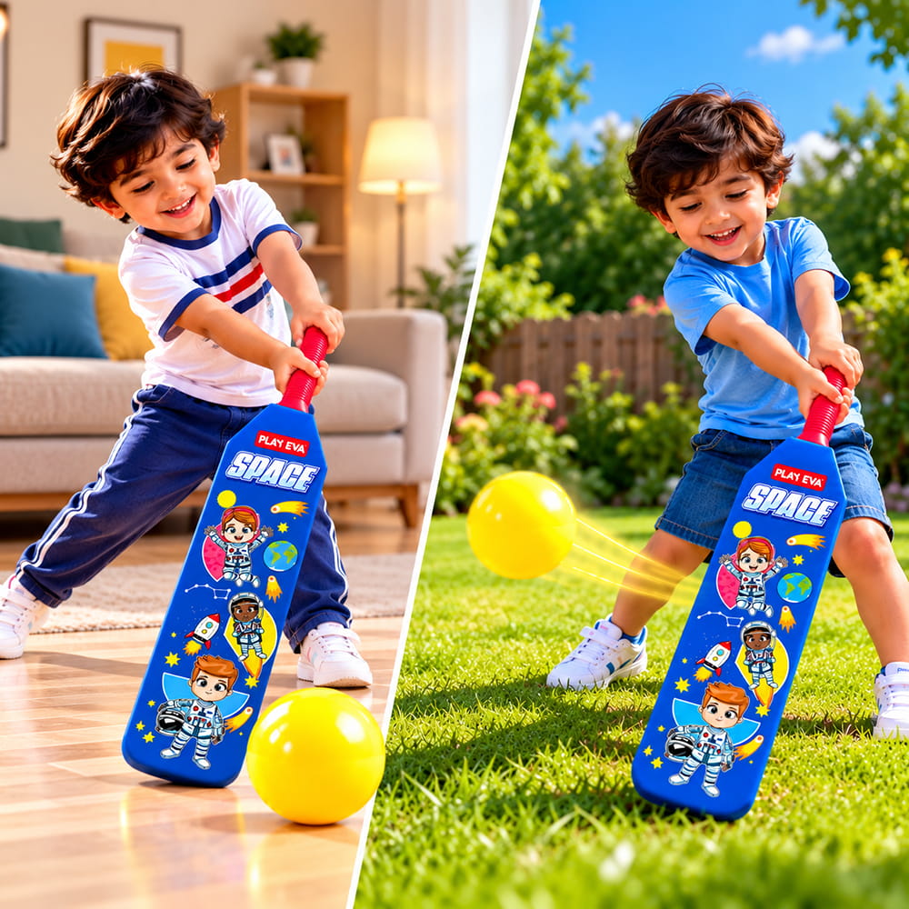 Volt Pro Nano EVA Cricket Bat with PU Ball is a fun and lightweight cricket set designed for kids. The bat measures 55 cm in height and 11 cm in width, making it easy to handle for beginners. The soft EVA bat and PU ball are suitable for indoor and outdoor play.