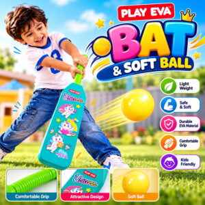 Volt Pro Nano EVA Cricket Bat with PU Ball is a fun and lightweight cricket set designed for kids. The bat measures 55 cm in height and 11 cm in width, making it easy to handle for beginners. The soft EVA bat and PU ball are suitable for indoor and outdoor play.