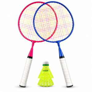 Volt Pro Nano Fly Badminton Racket Set includes 2 lightweight badminton rackets and 2 plastic shuttlecocks, making it suitable for beginners, kids, and casual players. The strong iron body offers durability, while the lightweight design provides comfortable handling for practice and recreational play.