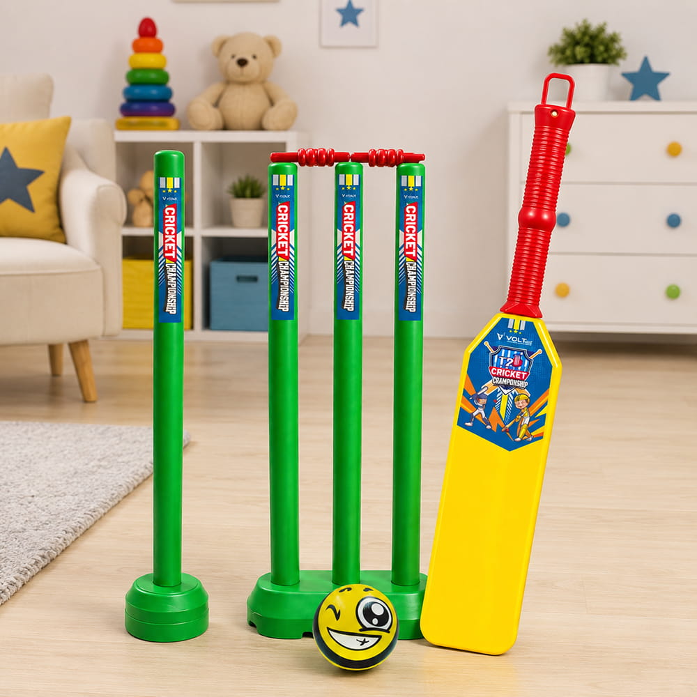 Volt Pro Nano Plastic Cricket Set is a fun and complete cricket game set for kids. It includes 1 plastic bat, 4 wickets, 2 wicket holders, and 1 soft ball for easy and enjoyable cricket play. Volt Pro Nano Plastic Cricket Set is a fun and complete cricket game set for kids. It includes 1 plastic bat, 4 wickets, 2 wicket holders, and 1 soft ball for easy and enjoyable cricket play.