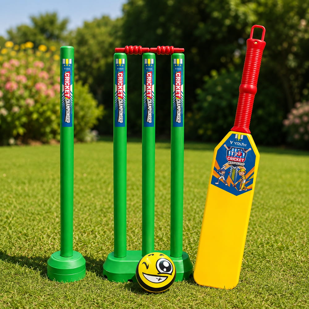 Volt Pro Nano Plastic Cricket Set is a fun and complete cricket game set for kids. It includes 1 plastic bat, 4 wickets, 2 wicket holders, and 1 soft ball for easy and enjoyable cricket play. Volt Pro Nano Plastic Cricket Set is a fun and complete cricket game set for kids. It includes 1 plastic bat, 4 wickets, 2 wicket holders, and 1 soft ball for easy and enjoyable cricket play.