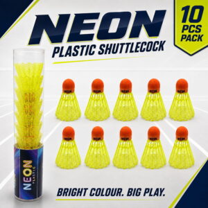 Volt Pro Neon Green Plastic Badminton Shuttlecock Pack of 10 is designed for regular practice, training sessions, and recreational badminton. The durable plastic construction with a neon cork base provides reliable balance and stable flight during play.