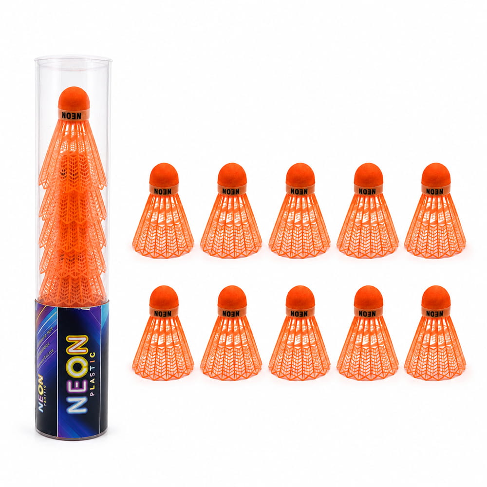 Volt Pro Neon Orange Plastic Badminton Shuttlecock Pack of 10 is designed for regular practice, training sessions, and recreational badminton. The durable plastic construction with a neon cork base provides reliable balance and stable flight during play.