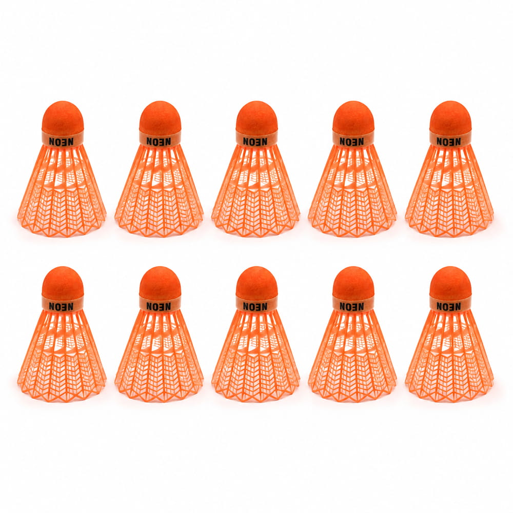 Volt Pro Neon Orange Plastic Badminton Shuttlecock Pack of 10 is designed for regular practice, training sessions, and recreational badminton. The durable plastic construction with a neon cork base provides reliable balance and stable flight during play.