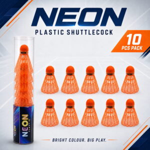 Volt Pro Neon Orange Plastic Badminton Shuttlecock Pack of 10 is designed for regular practice, training sessions, and recreational badminton. The durable plastic construction with a neon cork base provides reliable balance and stable flight during play.