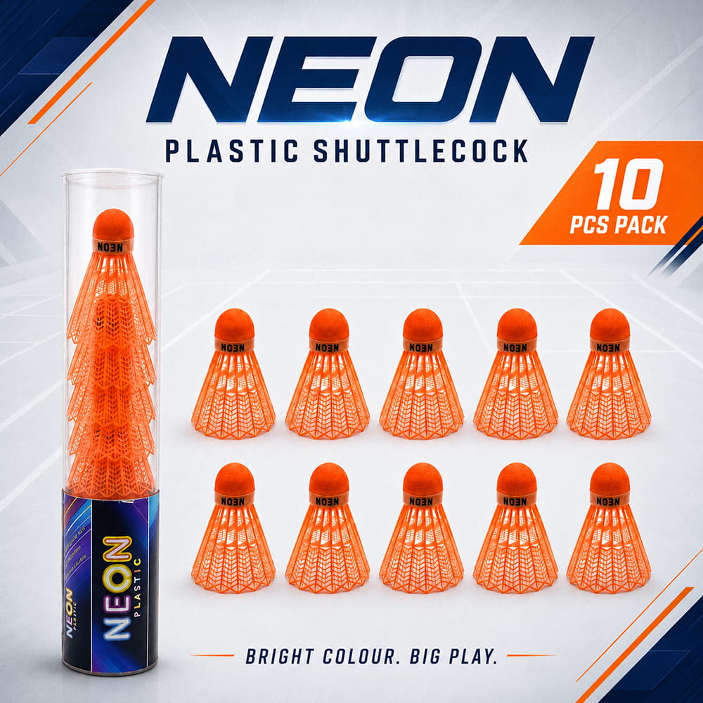 Volt Pro Neon Orange Plastic Badminton Shuttlecock Pack of 10 is designed for regular practice, training sessions, and recreational badminton. The durable plastic construction with a neon cork base provides reliable balance and stable flight during play.
