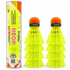 Volt Pro Neon Ultra EVA Cock Plastic Green Shuttlecock Pack of 10 is designed for regular badminton practice and recreational play. It features a durable plastic skirt with an EVA cork base for reliable handling and consistent flight. Suitable for training, beginners, and outdoor play.