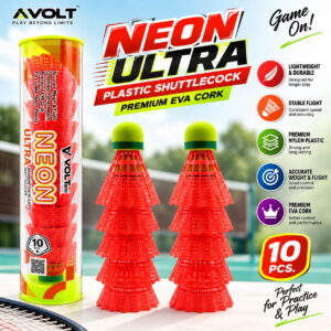 " Volt Pro Neon Ultra EVA Cock Plastic Orange Shuttlecock Pack of 10 is designed for regular badminton practice and recreational play. It features a durable plastic skirt with an EVA cork base for reliable handling and consistent flight. Suitable for training, beginners, and outdoor play." " Volt Pro Neon Ultra EVA Cock Plastic Orange Shuttlecock Pack of 10 is designed for regular badminton practice and recreational play. It features a durable plastic skirt with an EVA cork base for reliable handling and consistent flight. Suitable for training, beginners, and outdoor play."