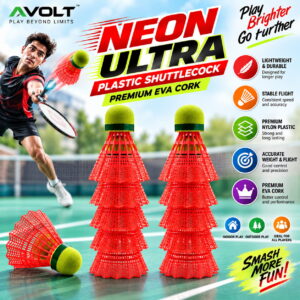 " Volt Pro Neon Ultra EVA Cock Plastic Orange Shuttlecock Pack of 10 is designed for regular badminton practice and recreational play. It features a durable plastic skirt with an EVA cork base for reliable handling and consistent flight. Suitable for training, beginners, and outdoor play." " Volt Pro Neon Ultra EVA Cock Plastic Orange Shuttlecock Pack of 10 is designed for regular badminton practice and recreational play. It features a durable plastic skirt with an EVA cork base for reliable handling and consistent flight. Suitable for training, beginners, and outdoor play."