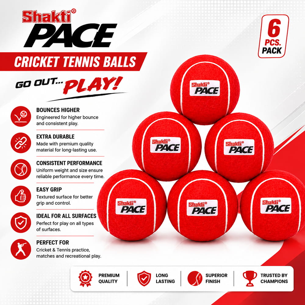 Volt Pro Pace Red Cricket Tennis Balls are designed with a durable rubber core for reliable performance, consistent bounce, and comfortable handling. Ideal for cricket practice, training, outdoor games, and matches.